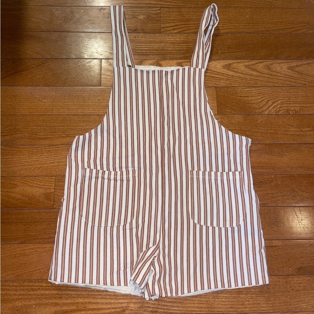 mahina White and Brown Striped Linen Blend Romper